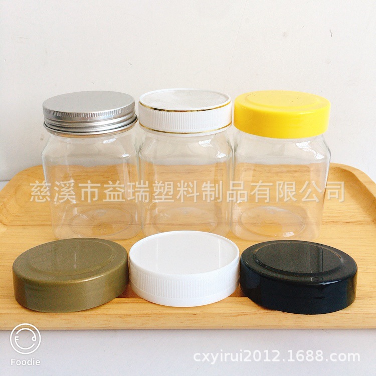 300g方形蜂蜜瓶 PET瓶 透明塑料罐子 收纳瓶 糖果罐 坚果罐(德13)