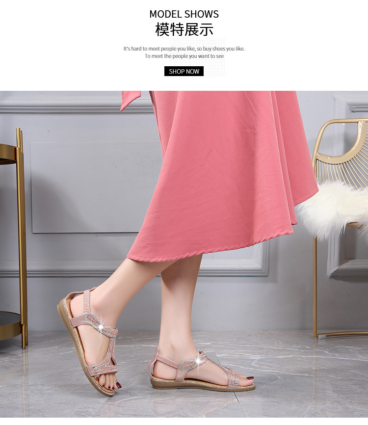 2025 New cross-border sandals Bohemian-style women's shoes summer hollowed-out flat diamond sandals Womanshoes undefined
