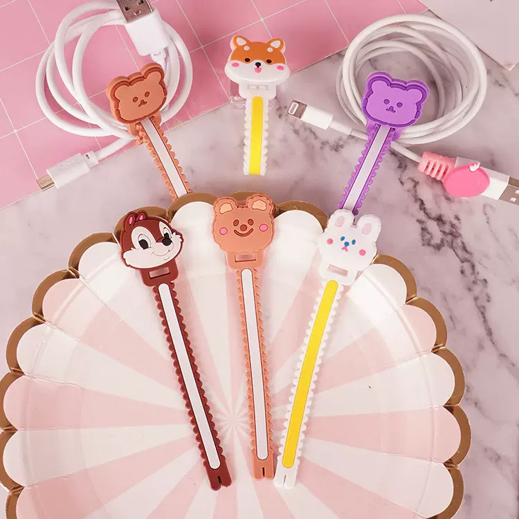 韩版可爱卡通小锯齿穿孔式绕线器耳机捆线器5g PVC软胶绕线器