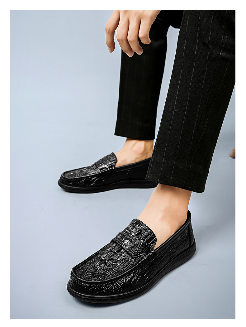 New men's genuine leather crocodile pattern loafers