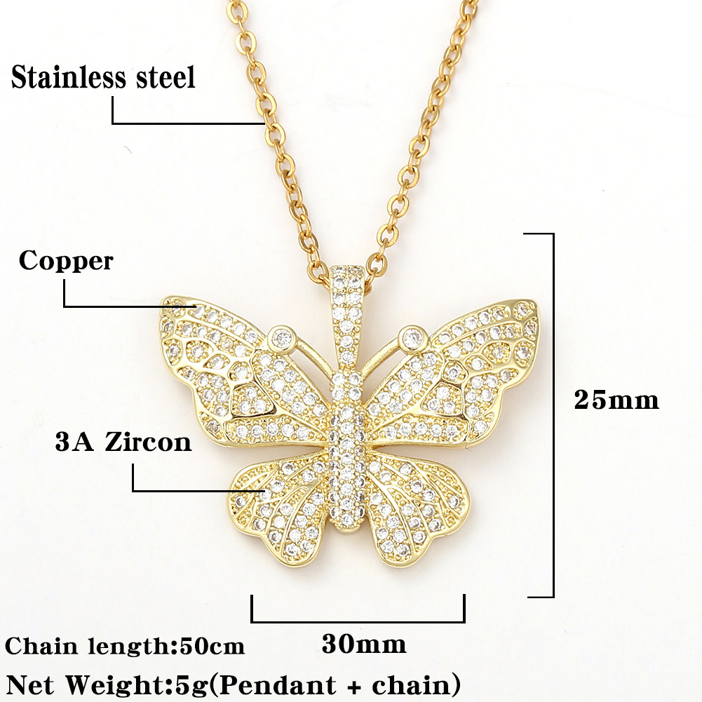 Fashion Butterfly Copper Inlaid Zircon Necklace Wholesale display picture 1