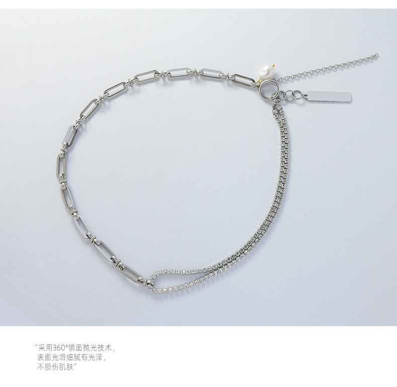 Minimalist Style Cross Chain Flower Pearl Silver Full Diamond Titanium Steel Bracelet Necklace Set For Women display picture 2