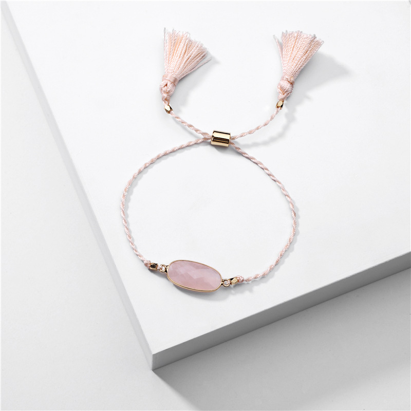 Summer Geometry Hemming Natural Stone Pink Crystal Amethyst Stone Drawstring Bracelet Wholesale Nihaojewelry display picture 3