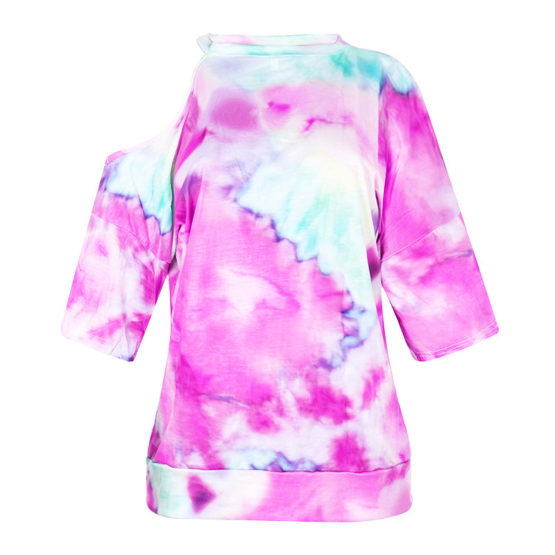 summer strapless short-sleeved tie-dye printed T-shirt  NSKX8484