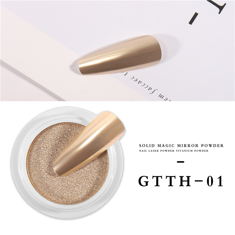 Polvo de espejo mágico sólido de uñas nuevo transfronterizo Espejo mágico de 6 colores Polvo de oro de lujo sólido Espejo mágico Polvo de oro de titanio súper brillante
