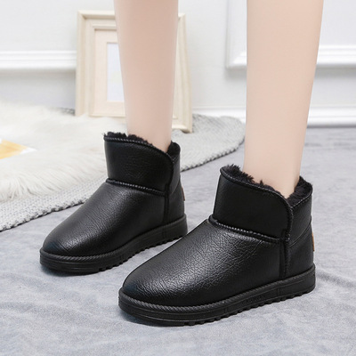 雪地靴女冬天皮毛一体妈妈棉靴短筒2020秋冬季PU皮面防水学生棉鞋