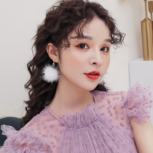 Korean Version New S925 Silver Needle Droplet Diamond Christmas Tree Snowman Fur Ball Earrings Asymmetric Retro New Year Earrings