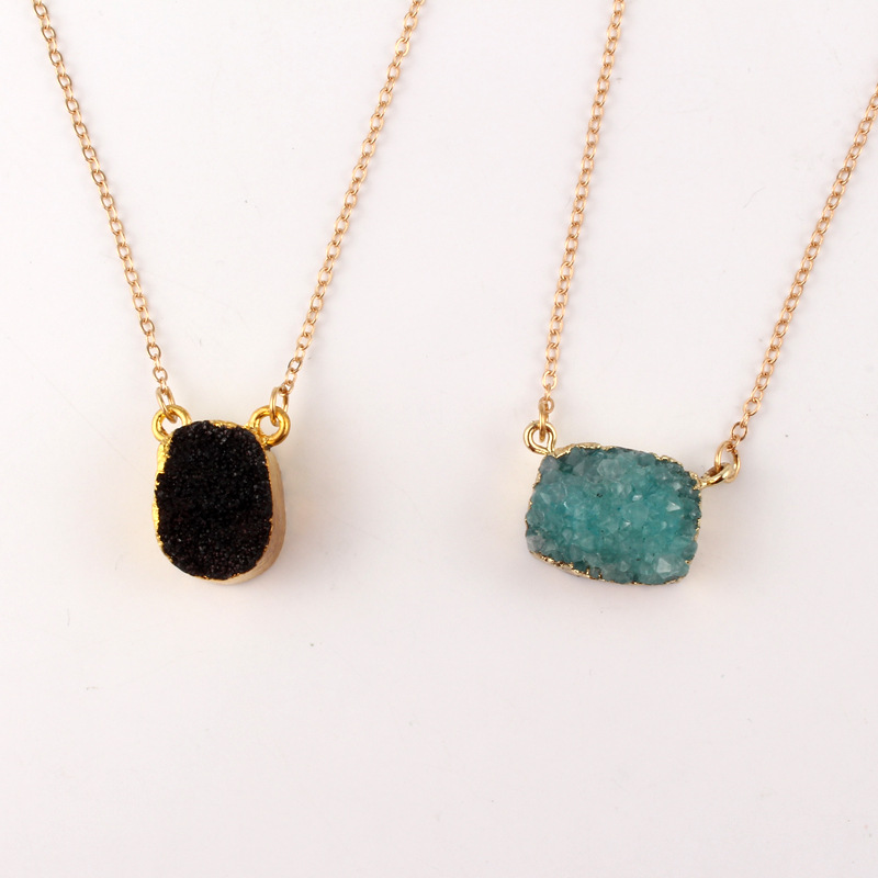 New Fashion Natural Stone Necklace Irregular Rectangular Pendant Necklace Wholesale display picture 3