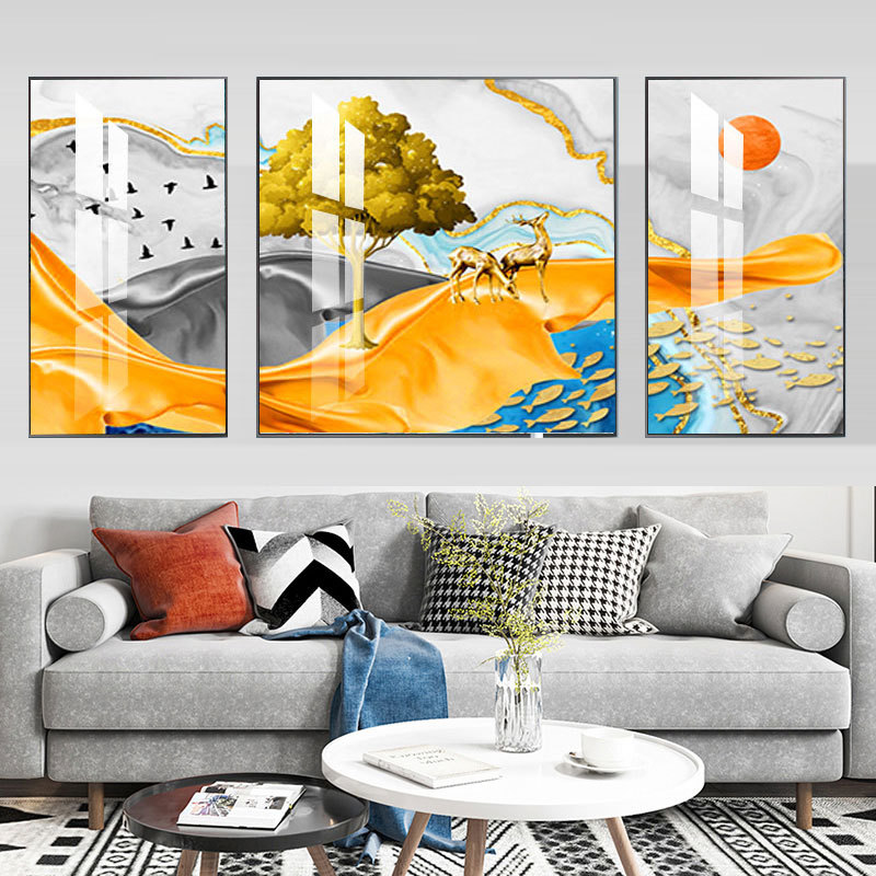 简约时尚客厅沙发装饰画三联无甲醛北欧轻奢沙发挂画欧式油画|ru