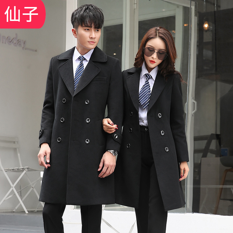 冬装新品双排扣夹棉加厚职业装毛呢大衣男女同款中长工作服女