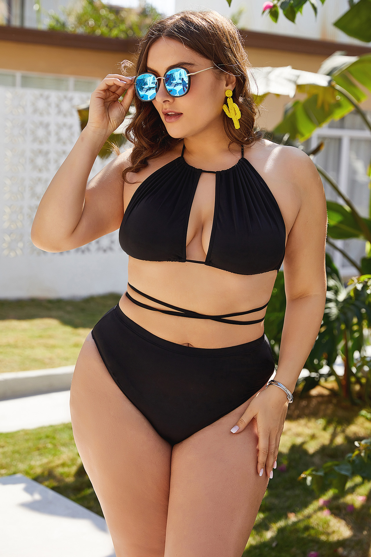 large size high waist covering belly sexy bikini NSLM28962