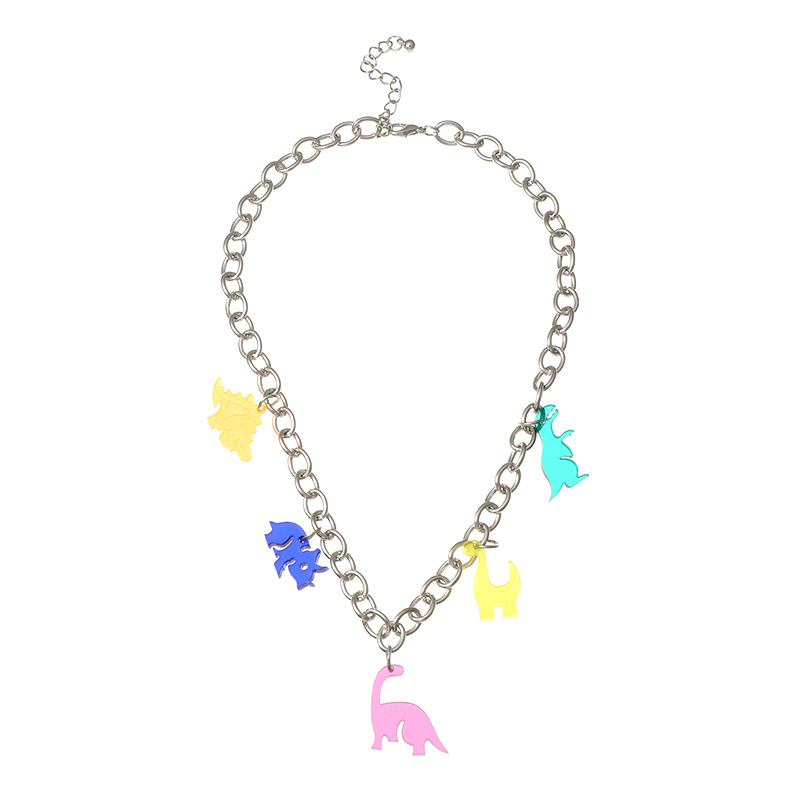 Cute Fun Resin Dinosaur Pendant  Silver Chain Women's Necklace display picture 8