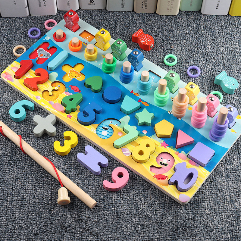 幼儿童数字积木玩具男女孩拼图宝宝钓鱼早教拼装1-2-3周岁益智力