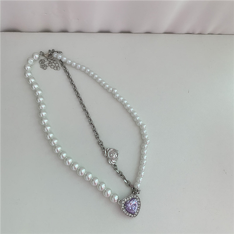 Collier Pendentif Tour De Cou Coréen Automne Et Hiver Perle Violet Gemme display picture 6