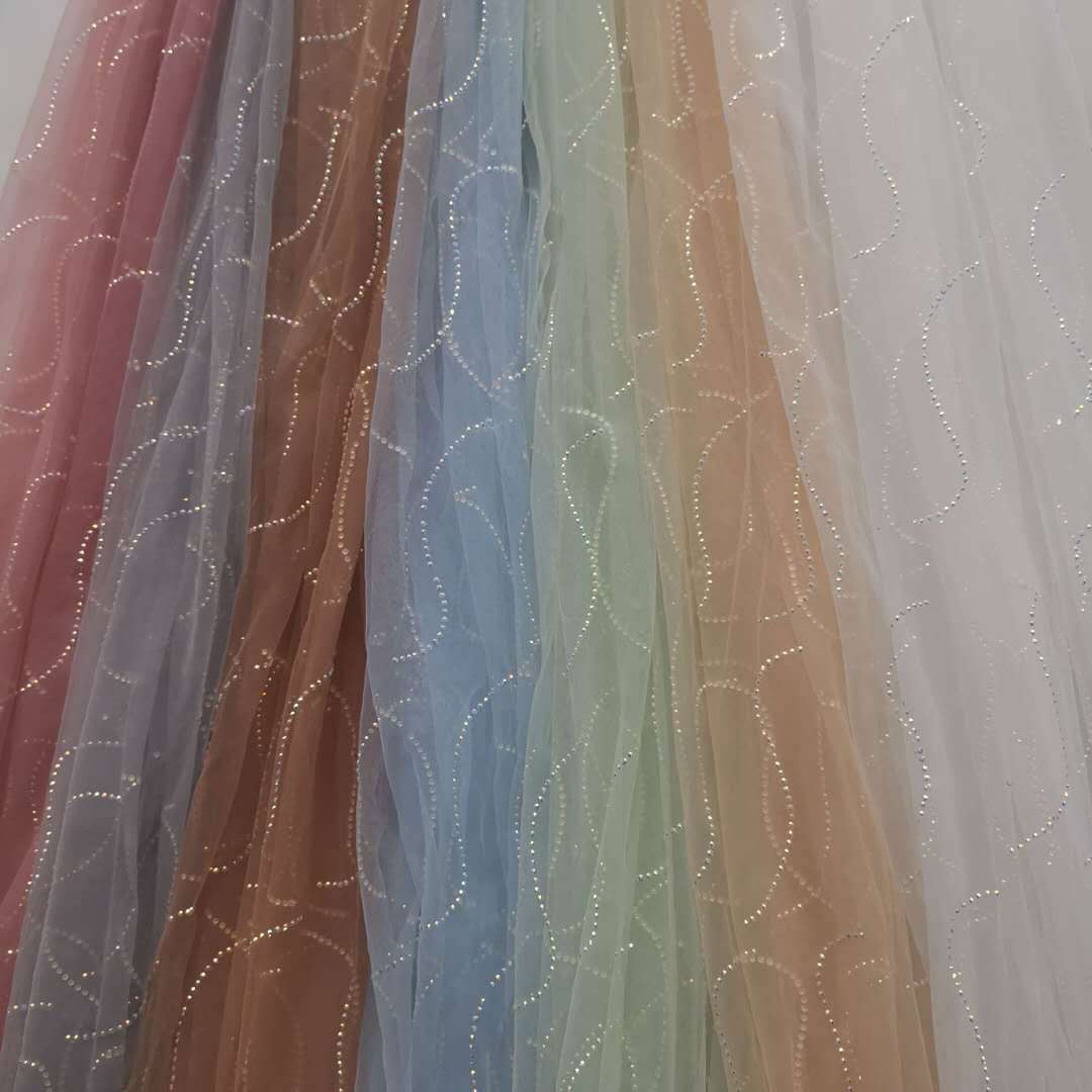 新款好品质特密美国网底布S型图案高亮钻烫钻 仙美网纱 多色现货