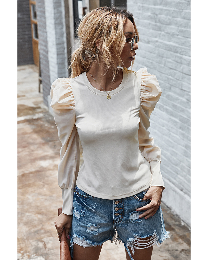 autumn and winter new long-sleeved retro puff sleeve T-shirt blouse wholesale NSKA217