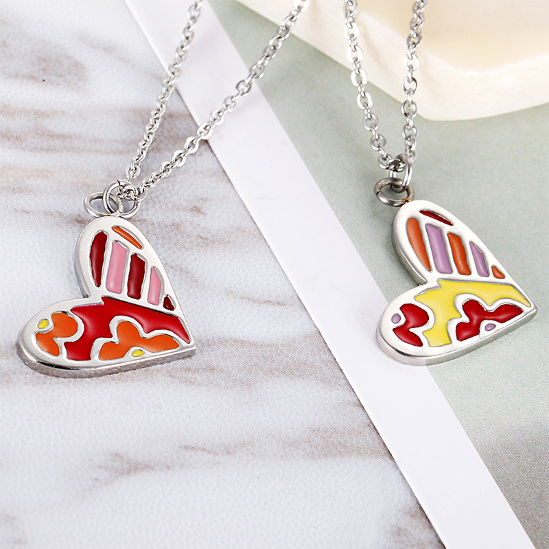 Anniversary, Business, Travel Occasion Wholesale Jewelry Fashion Heart Titanium Steel Epoxy Pendant Necklace
