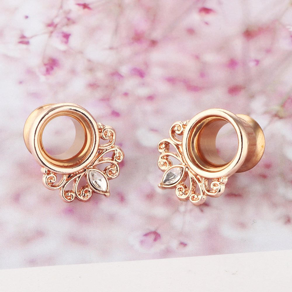 New Geometric Amber Ear Expander Ear Plug 16mm Rose Gold Horse Eye Body Jewelry for Stretched Ears Wholesale detail image 10