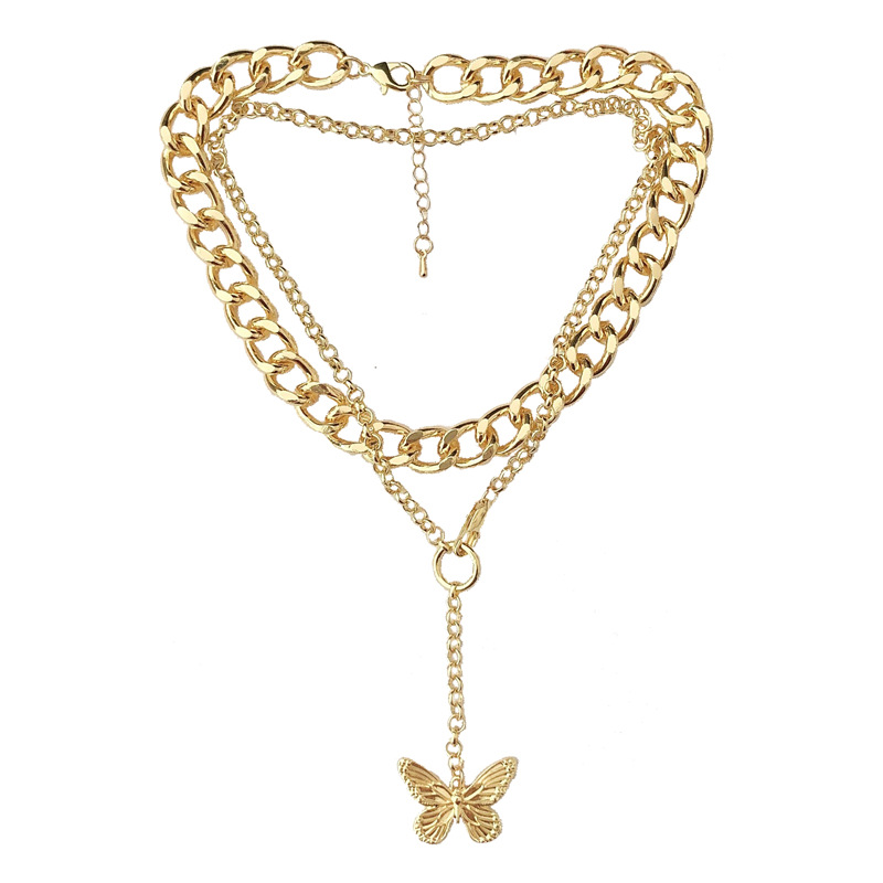 Exaggerated Double Stacking Butterfly Necklace Metal Chain Choker Clavicle Chain Sweater Chain Wholesale Nihaojewelry display picture 5