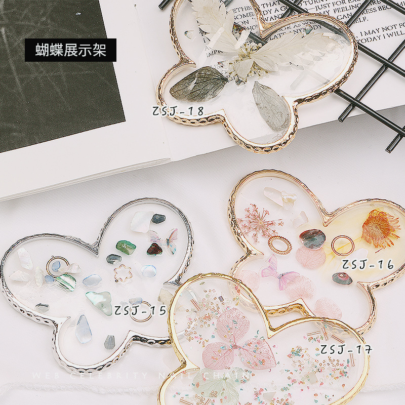 Nail ágata transparente resina borde dorado flor seca Shell lentejuelas mariposa Pentagram amor paleta placa herramienta de la joyería