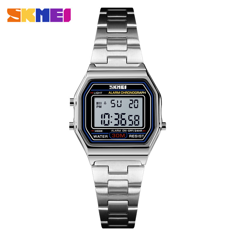 Skmei simple moda luminosa multifunción reloj de acero inoxidable para mujer impermeable ligero deportivo reloj electrónico 1415