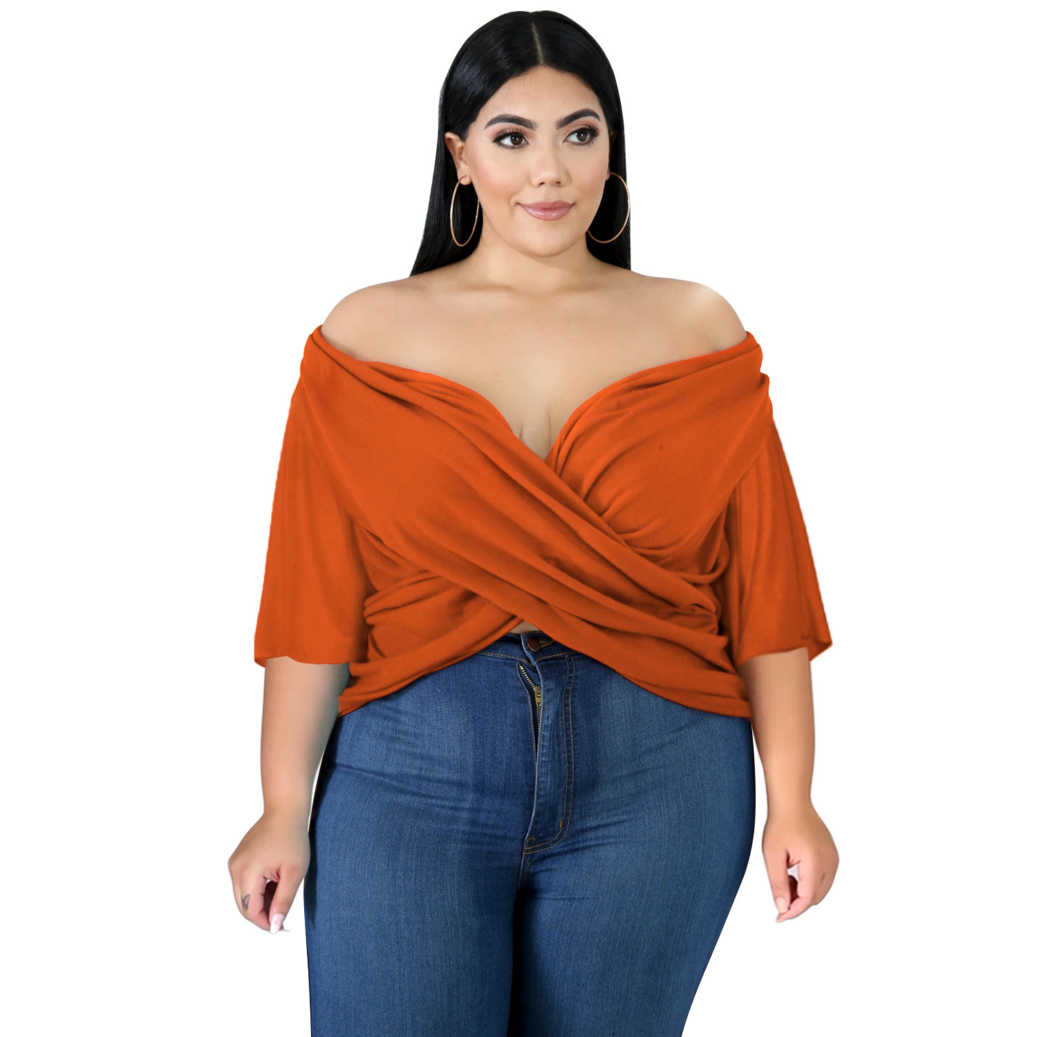 solid color bat sleeved v-neck tube top nihaostyles wholesale clothing NSBMF91989