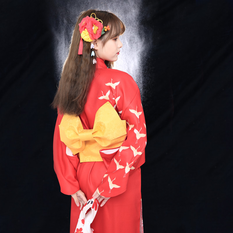 神明少女和服写真日式改良版定位小仙鹤秋冬厚料和风小纹和服