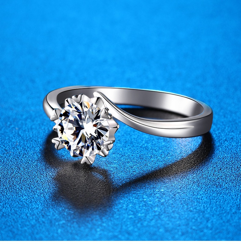 Venta al por mayor de fábrica, anillo de copo de nieve moissanita clásico de seis garras, 1 quilate de simulación de anillo de diamante, anillo de plata esterlina para mujer, anillo de oro de 18 quilates undefined