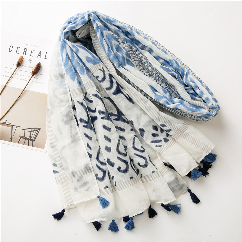 Women's Ripple Printing Pattern Sunscreen Towel Cotton And Linen Fringed Silk Scarf Beach Shawl For Women display picture 23
