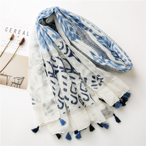 Harajuku style Japanese style forest girl style ripple print pattern sun protection shawl scarf beach towel cotton and linen tassel silk scarf for women