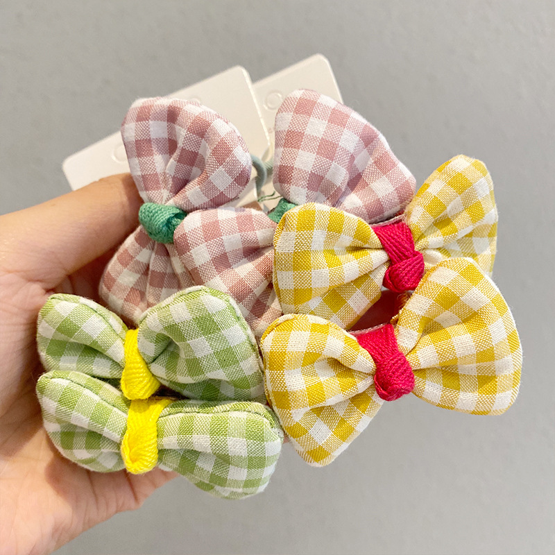 Fashion Cloth Plaid Bow Knot Head Rope Headdress Children Rubber Band Princess Hair Ring display picture 6