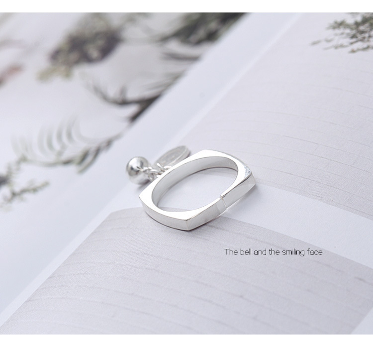 Korean Bell Smiley Pendent S925 Sterling Silver Ring display picture 7