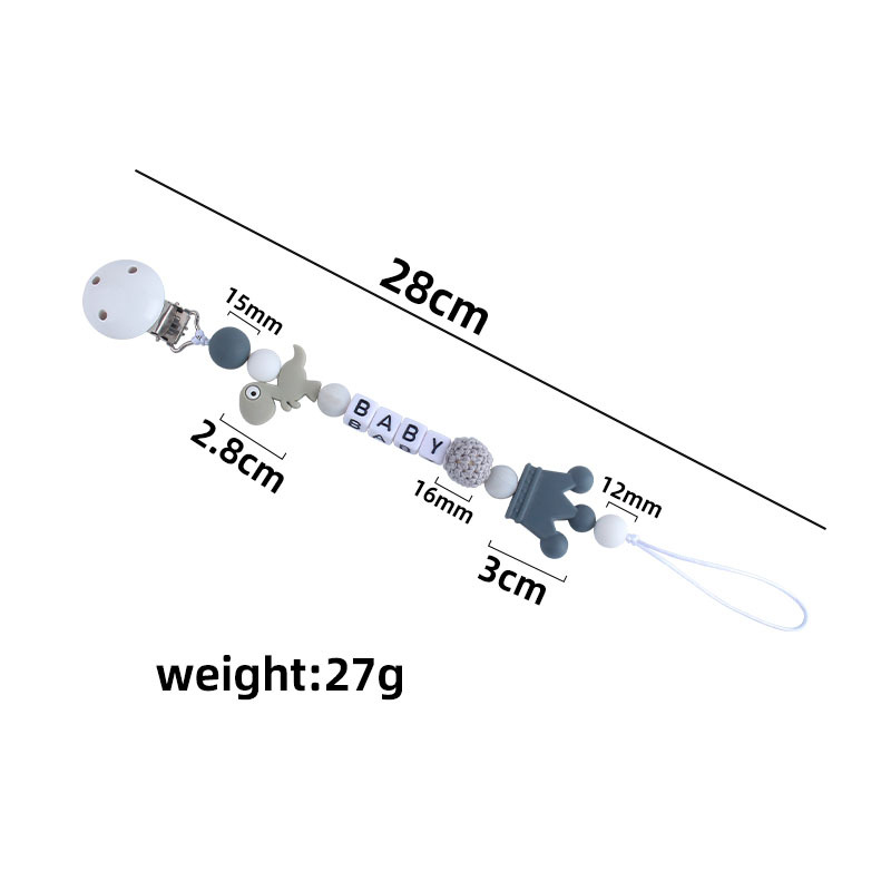Hemu clip de silicona calmante Cadena de chupete corona mordedor cadena anti-caída pequeña cadena de silicona de dinosaurio Cadena de chupete suministros para bebés