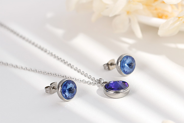 fashion titanium steel zircon necklace earrings ladies jewelry set wholesale