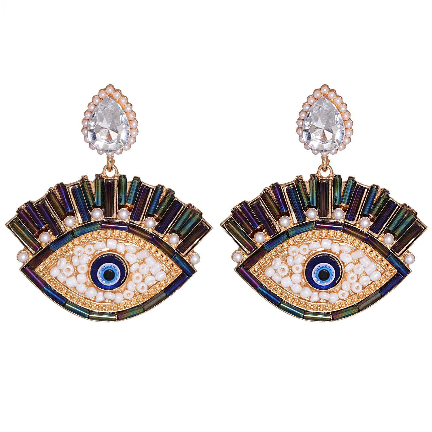 Boucles Oreilles Diamant Colorées Incrustées En Alliage De Perles Exagérées Oeil De Démon display picture 5