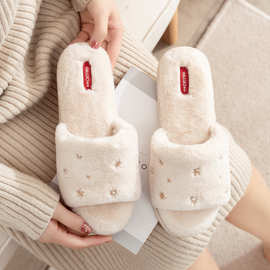 halluci 金属装饰毛绒鱼口圣诞拖鞋 室内加厚保暖平底居家鞋女冬