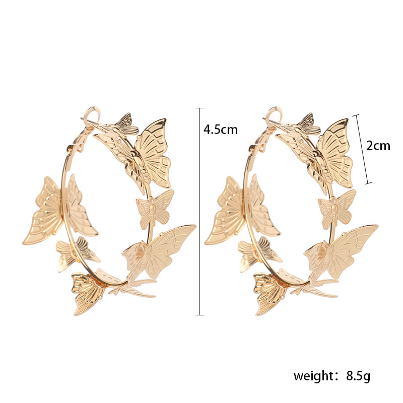 9g Weight Earrings Classification Wedding, Travel Occasion Butterfly Pattern Women'S Gender White, Gold Color Fashion Butterfly Earrings Golden Round Earrings Simple Retro Style Earrings For Women Nihaojewelry 无