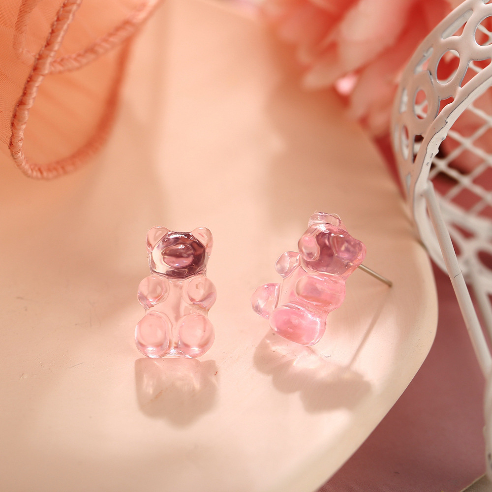 New Jelly Bear Candy Color Earrings Creative Retro Simple Solid Color Earrings For Women Wholesale display picture 10