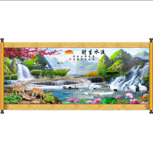 一件代发印花十字绣线绣风景客厅山水画流水生财鹿富水长流十字绣