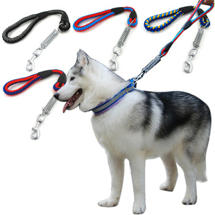 Pet traction rope big dog woven round rope with buffer spring short pull rope wear-resistant bite-resistant climbing rope thick dog rope