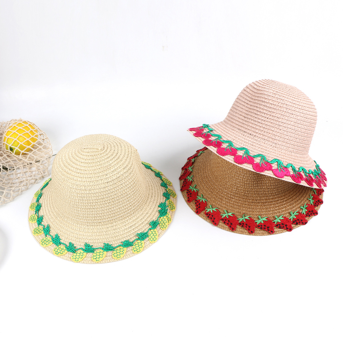 الصيف الأطفال القش قبعة الإناث الطفل قبعة الشمس قبعة الشاطئ كبيرة الطنف القش الشمس قبعة الاطفال في الهواء الطلق display picture 5