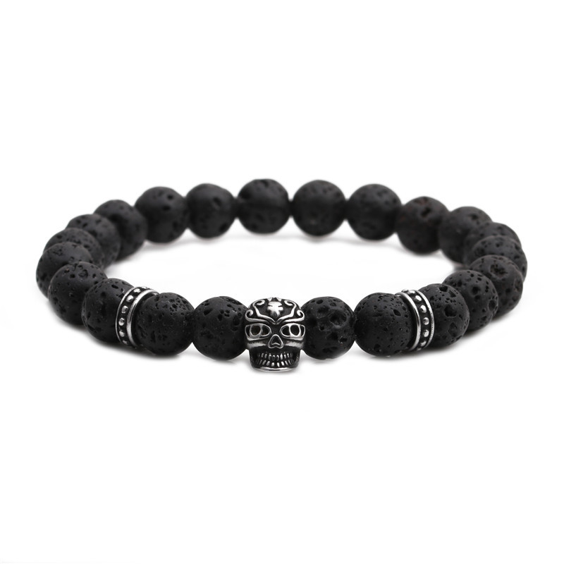 Fashion Lion Head Source 8mm Volcanic Stone Skull Bracelet display picture 3