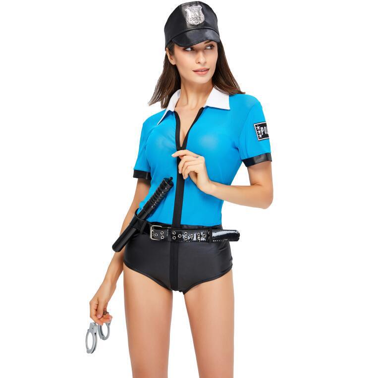 European and American sexy blue navy style Halloween policewoman cosplay performance uniform temptation game suit one-piece