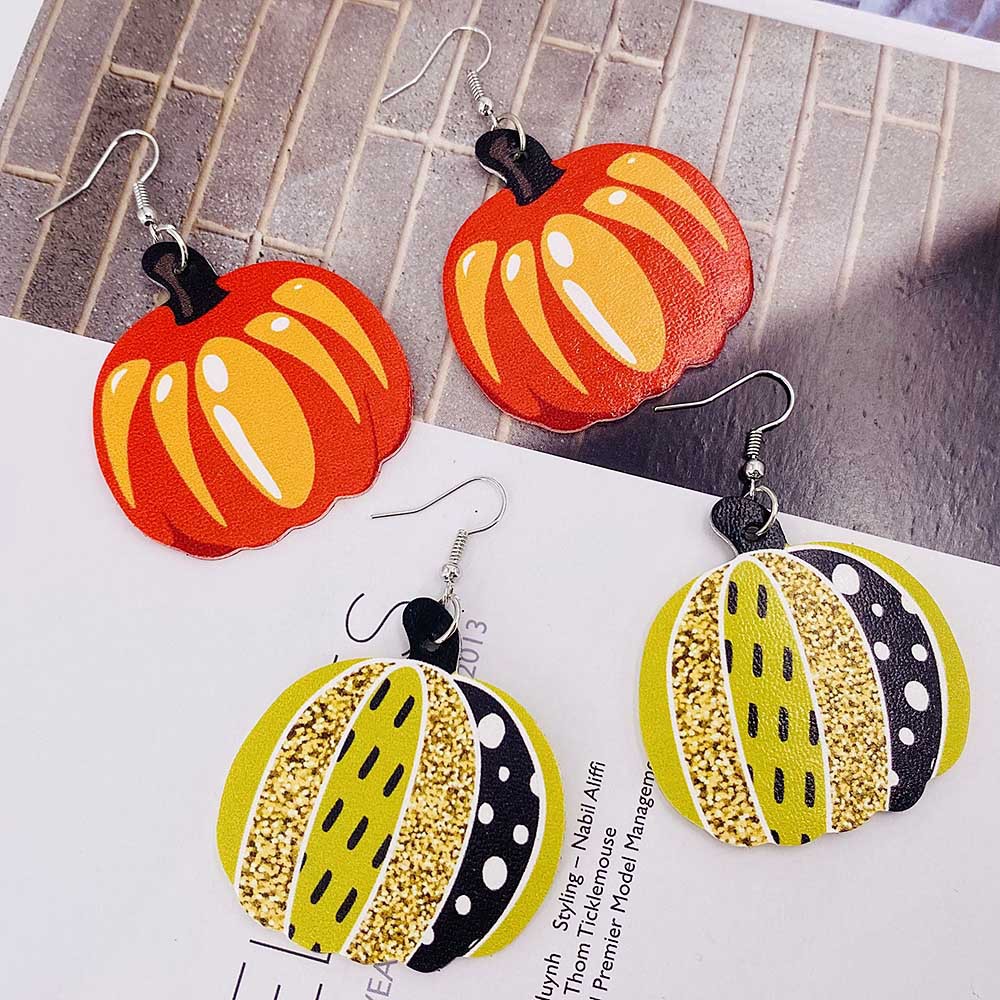 Fashion Pumpkin Pu Leather Printing Women's Drop Earrings 1 Pair display picture 7