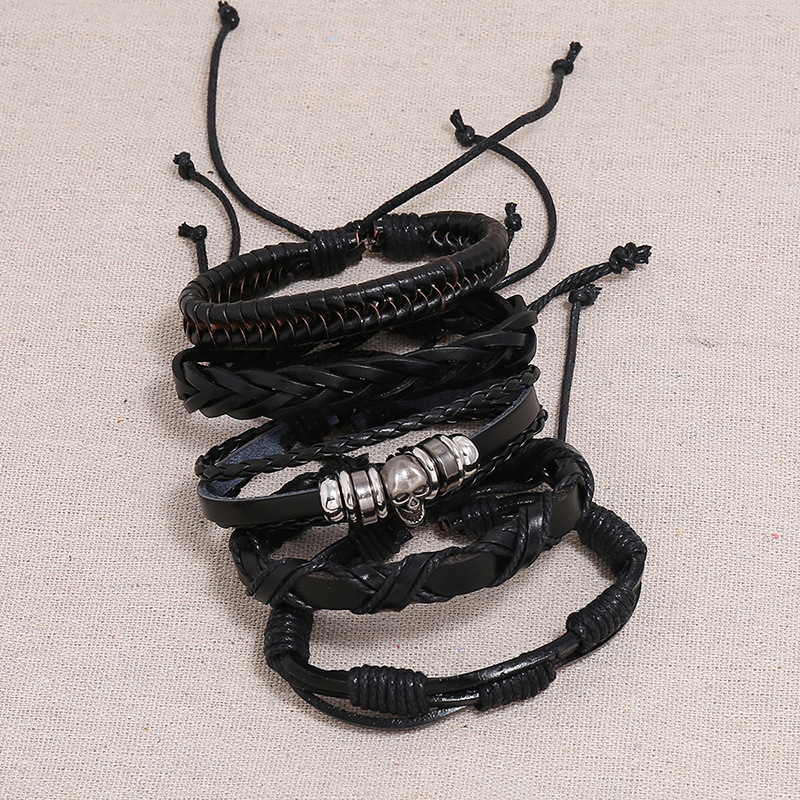 Retro woven cowhide diy set menu0027s leather bracelet hot sale wholesale nihaojewelry