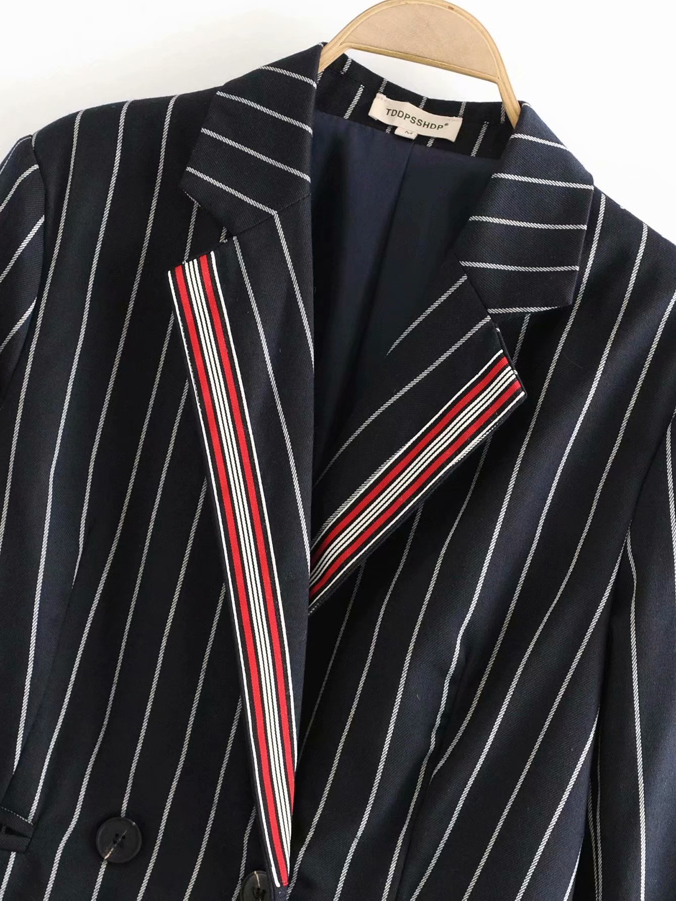 autumn contrast color retro British style striped women's blazer NSAM2300