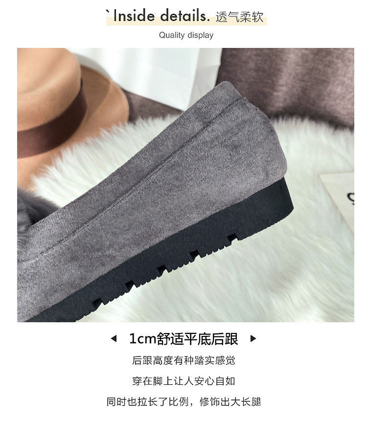 Giày lười nữ đế bệt lông thỏ trang trí nơ, giữ ấm — Màu xám, Màu đen chi tiết 9