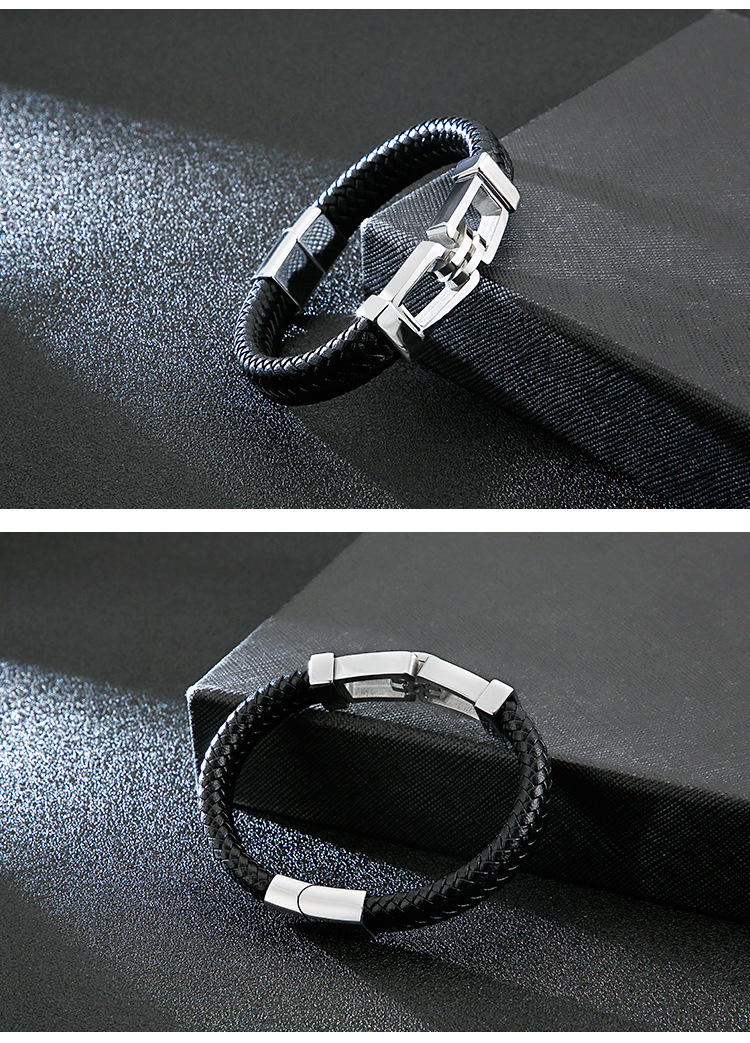 1 Piece Fashion Solid Color Cowhide Titanium Steel Inlaid Gold Menu0027S Bangle