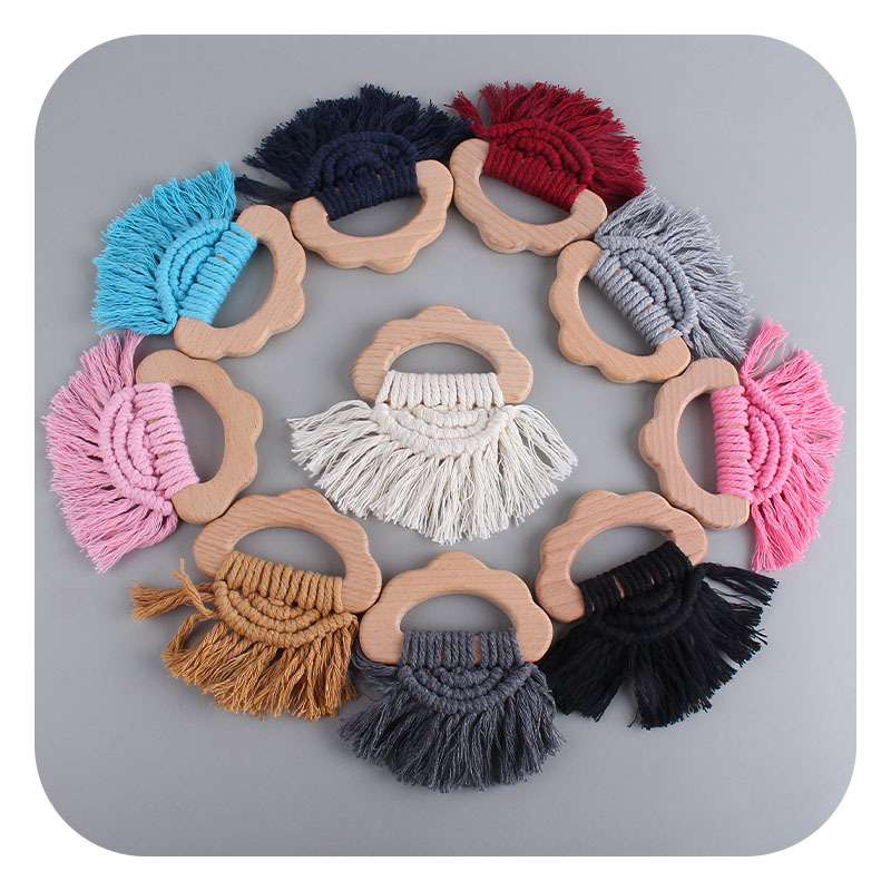 Bricolaje bebé creativo haya nube mordedor pulsera tejida a mano de algodón cuerda de juguete bebé dientes de molienda palo