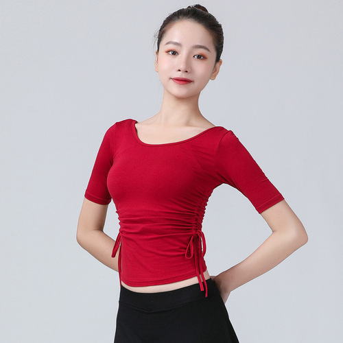 Modern dance clothing tops for women adult summer short-sleeved drawstring slim practice clothing modal classical dance practice clothing